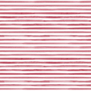Smaller Scale Watercolor Stripes - Dark Red and White