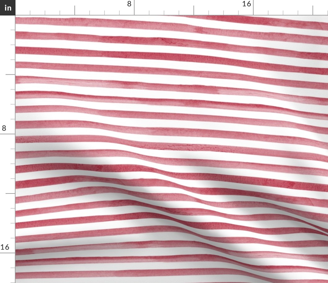 Smaller Scale Watercolor Stripes - Dark Red and White