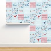 Bigger Patchwork 6" Squares Soaring Airplanes on Light Blue