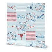 Bigger Patchwork 6" Squares Soaring Airplanes on Light Blue