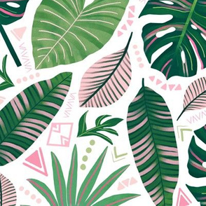  Aztec Jungle Leaves on White - Large