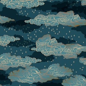 Clouds and Stars {Blue/Gold} large
