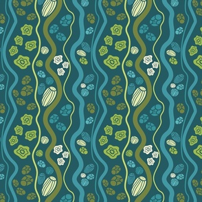 Wavy Floral Stripe-Deep Sea-Luminescent Palette