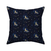 Night sky moon stars dark blue gold sparkle faux gild medium