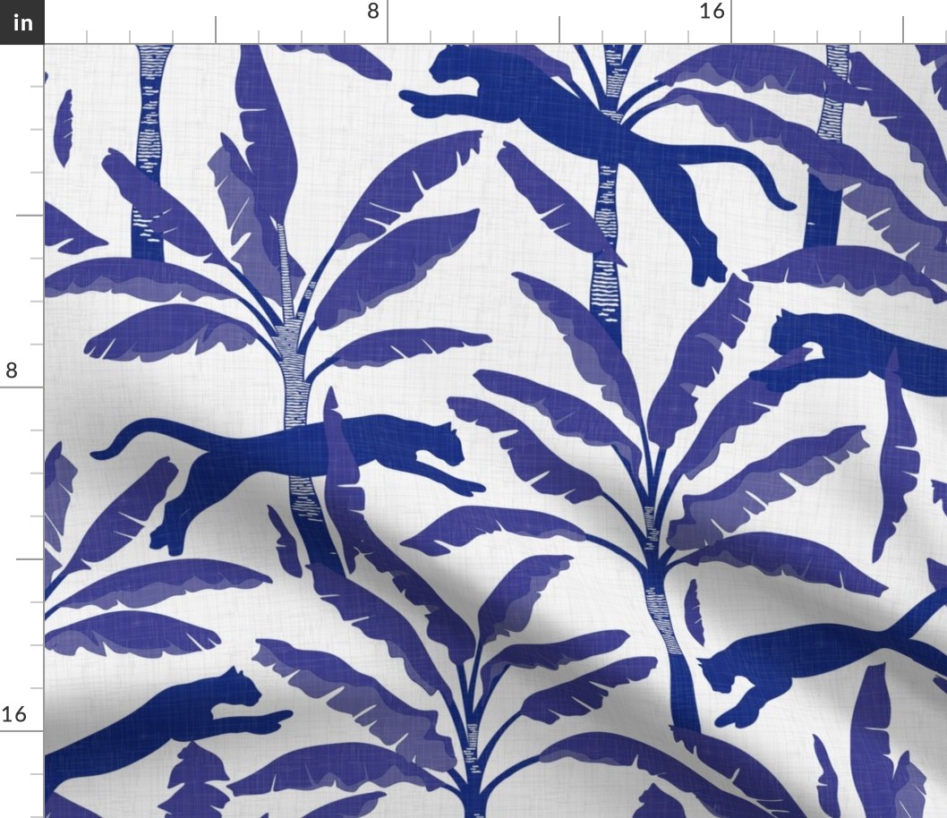 Panthers and Palms in Indigo / Large