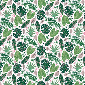  Aztec Jungle Leaves on White - Small