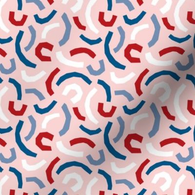 Confetti party abstract party paper cut garlands fourth of july celebration usa american colors red blue on soft pink