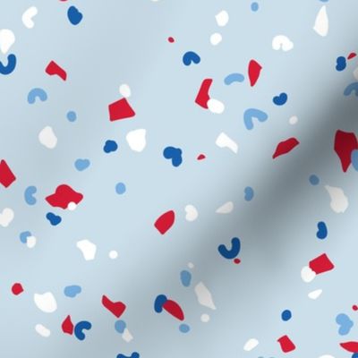 Abstract happy 4th terrazzo texture abstract slots and dots fourth of july celebration confetti usa america traditional red blue on light blue
