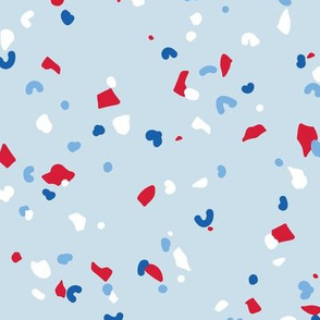 Abstract terrazzo texture abstract slots and dots fourth of july celebration confetti usa america traditional red blue on light blue