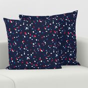 Abstract terrazzo texture abstract slots and dots fourth of july celebration confetti usa america traditional red blue on navy blue