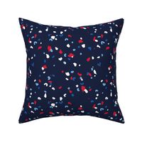 Abstract terrazzo texture abstract slots and dots fourth of july celebration confetti usa america traditional red blue on navy blue