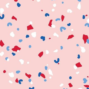 Abstract terrazzo texture abstract slots and dots fourth of july celebration confetti usa america traditional red blue on soft pink