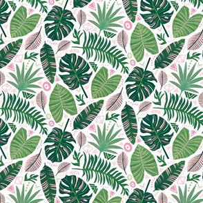 Aztec Jungle Leaves on White - Tiny