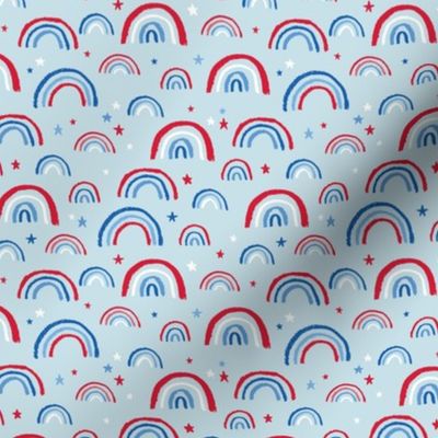 Little American rainbows and stars fourth of july usa celebration traditional red blue on light blue