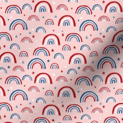 Little American rainbows and stars fourth of july usa celebration traditional red blue on light pink