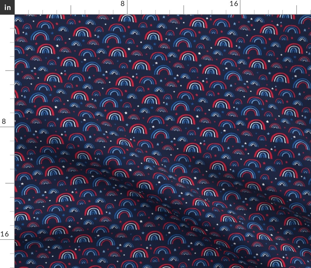 Little American rainbows and stars fourth of july usa celebration traditional red blue on navy blue