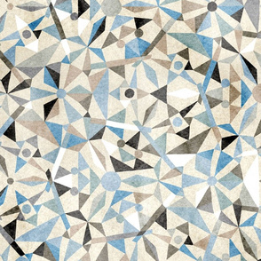 Large scale Watercolour Kaleidoscope Fifties Geometric / blue taupe 