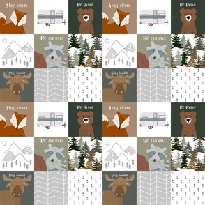 Woodland critter patchwork quilt fox bear moose raccoon