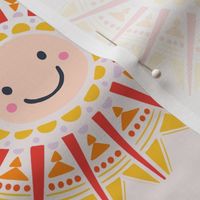 Large // Happy Sun faces and clouds on pink