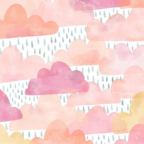 Watercolor Cotton Candy Clouds and Raindrops - large