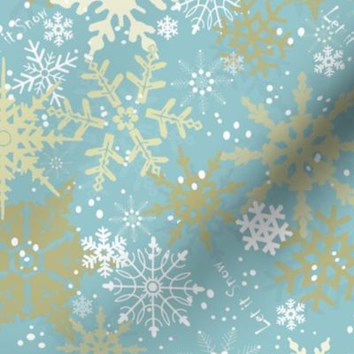 Let it Snow - Gold/White Snowflakes on Lt. Aqua Blue 
