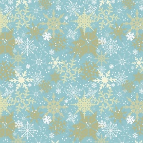 Let it Snow - Gold/White Snowflakes on Lt. Aqua Blue 