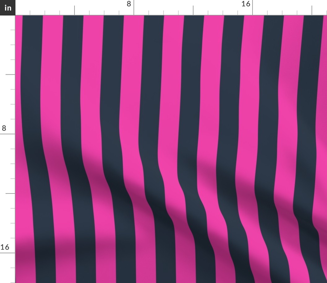 Large Vertical Awning Stripe Pattern - Flirty Magenta and Medium Charcoal