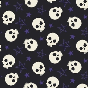 Ditsy Halloween Stars & Skulls, dark, Large