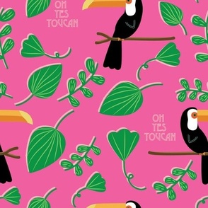 Oh Yes Toucan Tropical Bird Print with Puns on Pink