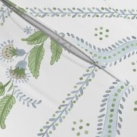 Custom Emma Stripe- tan with Soft Blue and greens on white