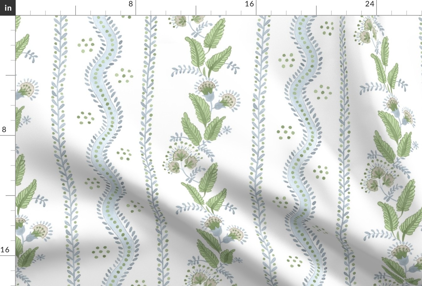 Custom Emma Stripe- tan with Soft Blue and greens on white