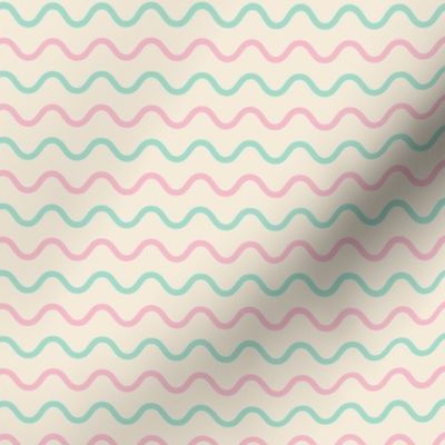 Retro Waves Stripes Mint Cotton Candy Pink and Vintage off white Light