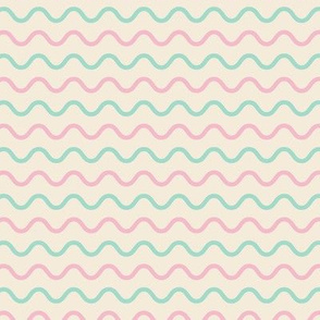 Retro Waves Stripes Mint Cotton Candy Pink and Vintage off white Light