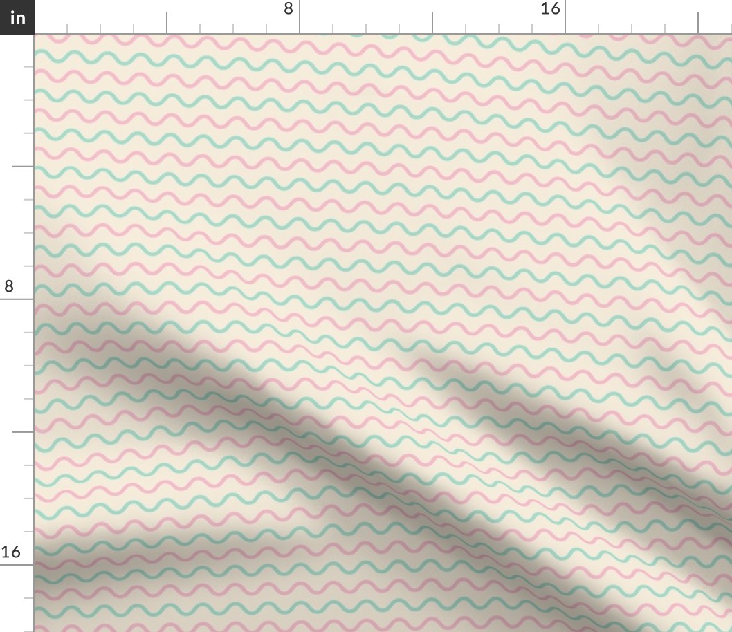 Retro Waves Stripes Mint Cotton Candy Pink and Vintage off white Light