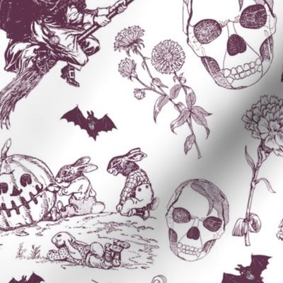 Double Double Toile and Trouble | Purple Gothic Halloween Toile - Witch Skulls Bats Halloween