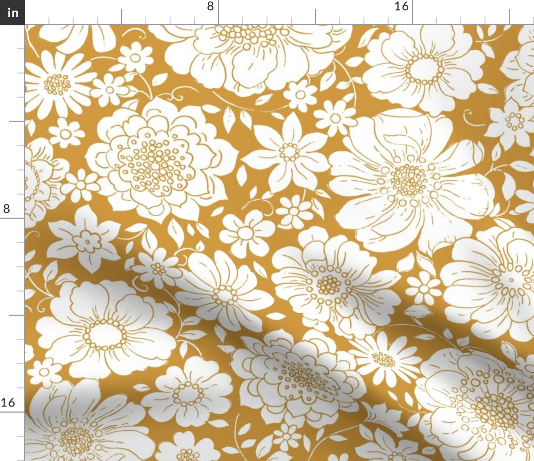 Camilla Vintage Floral Mustard - large scale