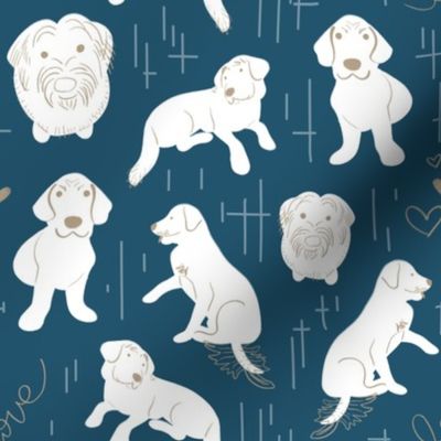 Lg. Dog Love Pattern on Blue (8 in repeat, large scale)