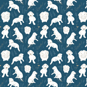 Lg. Dog Love Pattern on Blue (8 in repeat, large scale)