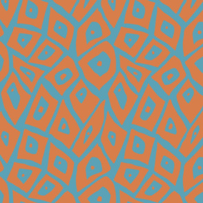 abstract folk orange on blue