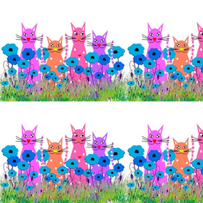 Cats and Blue Poppies