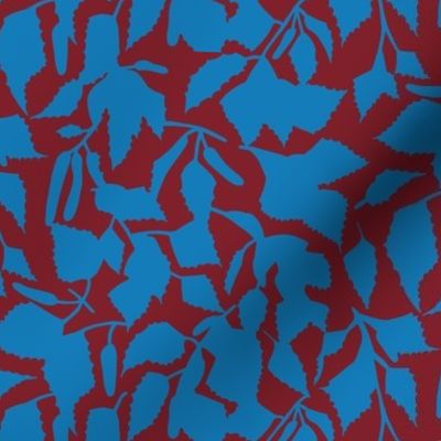 blue birch leaves on red medium