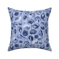 Nostalgic Seashell And Stripes Pattern Navy Blue Smaller Scale