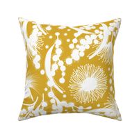 Wattle, Blossom Paradise - white on antique gold, medium/large 