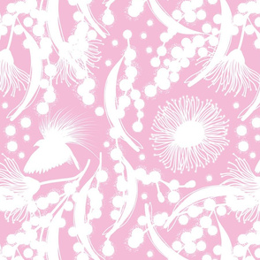 Wattle, Blossom Paradise - white on baby pink, medium/large 