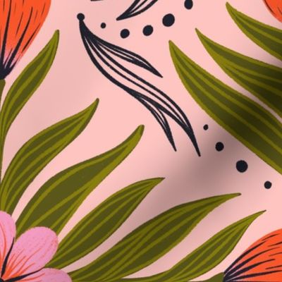 Jumbo Art Deco Florals on Pink