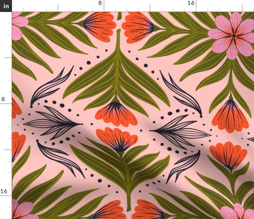 Jumbo Art Deco Florals on Pink