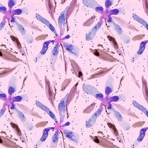 Bloom in Positano - blue on pink - watercolor loose florals with splatters for modern home decor a321-5