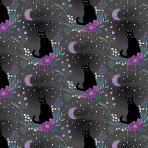Cat in the midnight garden - purple - small