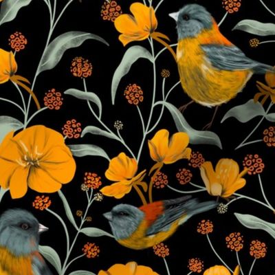 Yellow Birds & Flowers