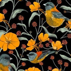 Yellow Birds & Flowers
